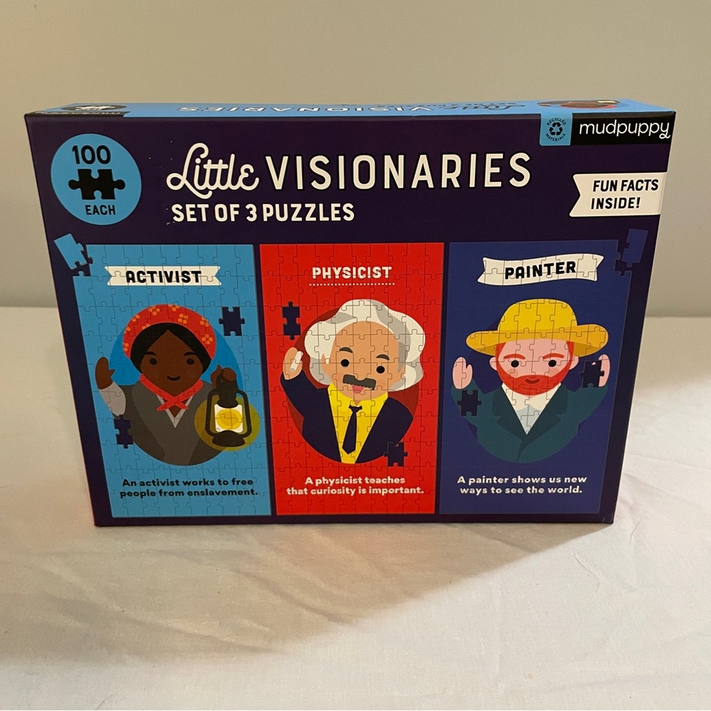 NIB mudpuppy Little Visionaries Set of 3 Puzzles: Activist, Physicist, & Painter